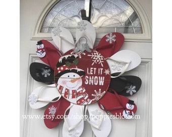 Christmas Wall Decor, Large Outdoor Wreath, Let it Snow Holiday Wreath, Snowman Wreath, Christmas Decor, Home Decor, Double Door Wreath