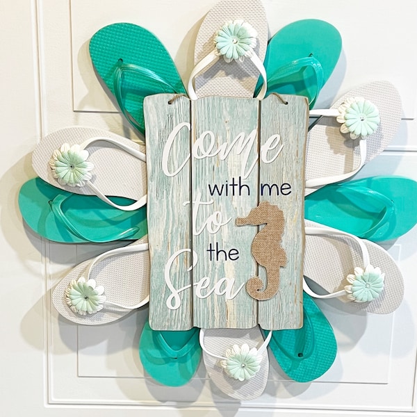 Home Decor, Large Wreath, Vacation Home, Beach House Front Door Decor, Flip Flop Wreath, Double Door Wreath, Flip Flop Door Hanger, Wall Art