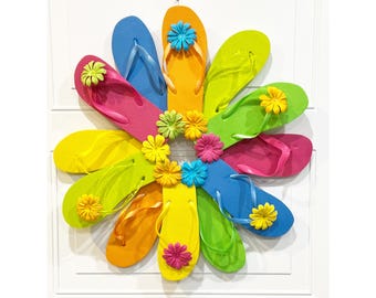 Home Decor Wreaths, Spring Porch Decor, Outdoor Wreath, Beach House Front Door Decor, Summer Front Door Wreath, Flip Flop Wreath, Wall Art