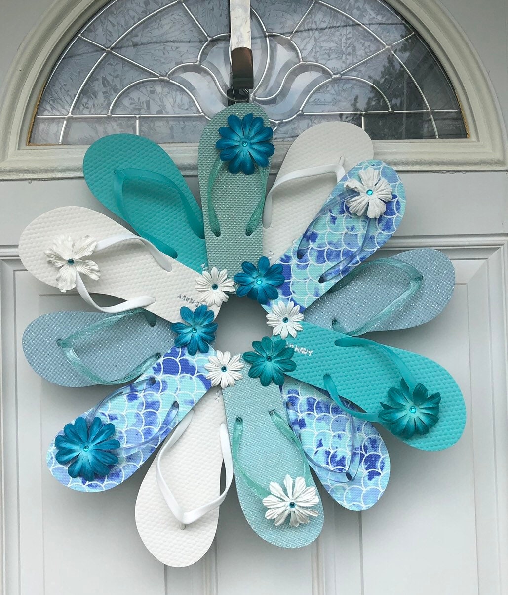 Flip Flop Wreath Poolhouse Flip Flop Wreaths For Front Door Etsy
