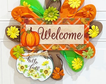 Geschenke im Herbststil, Herbstkranz Wohnkultur, Willkommensschild Kürbisdekor, Erntedankkranz Wanddekor, Haustürkranz, Herbstverandadekor
