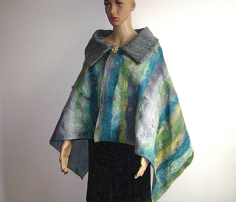 Gray Poncho Nuno Felted Misses' Wrap Mossy Stone Wall | Etsy