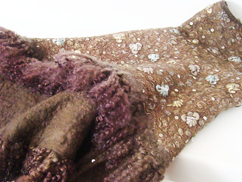 Silk Skirt Nuno Felted Brown Beige Skirt Boho Gypsy Skirt Size Small Indian Silk Asymmetrical Knee Skirt Ruffle