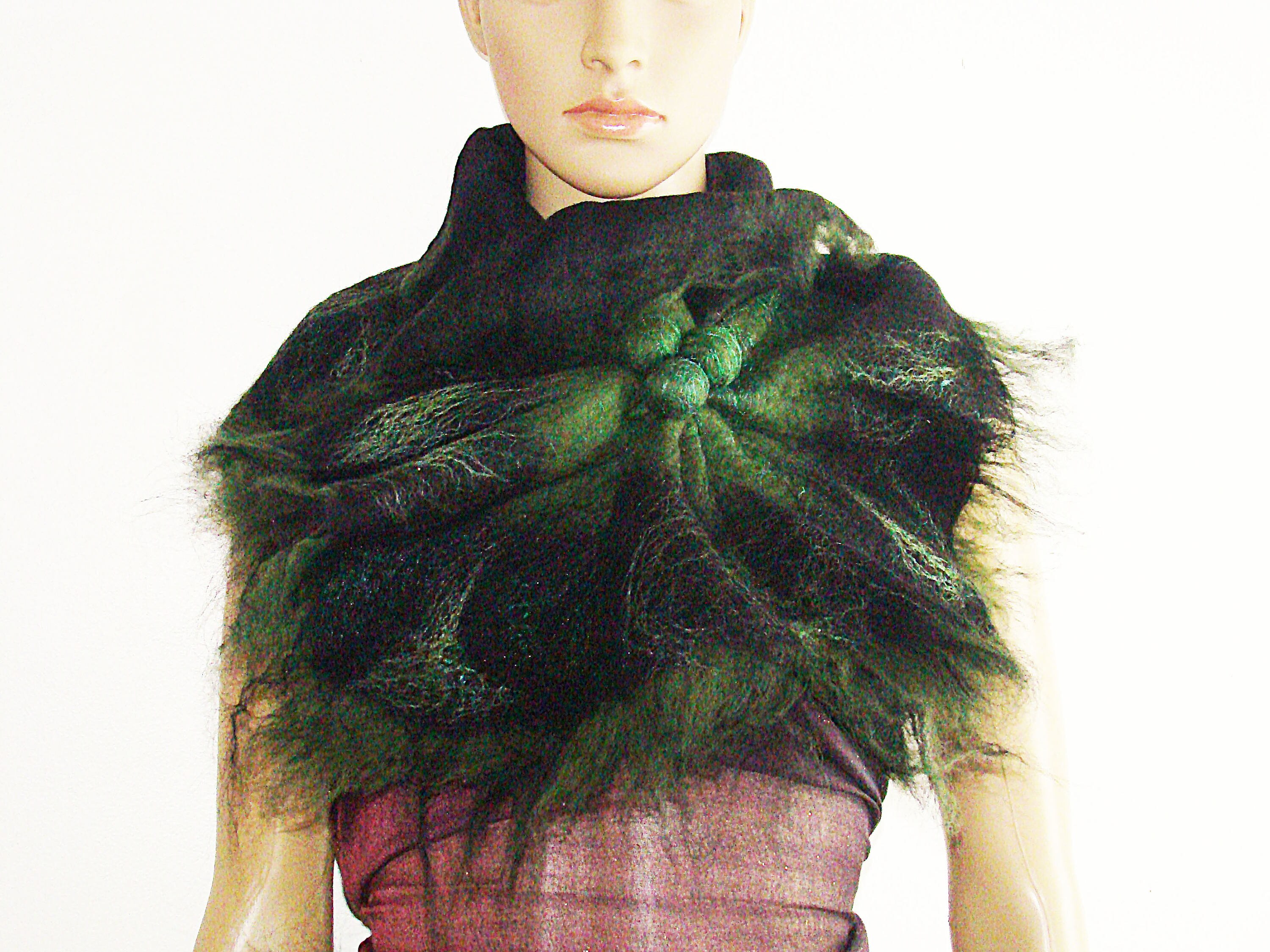 Wool Scarf Neckpiece Collar. Black & Green Felted Wool Scarf. Wearable ...