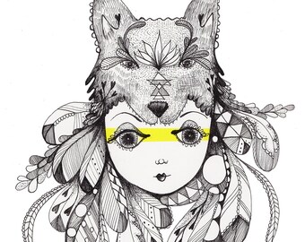 戦士の少女、狼少女、花嫁介添人へのギフト、ホリデーギフト、クリスマスギフト、パーソナライズされたギフト、ウォールアート