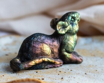 Purple Labradorite Crystal Carving, Labradorite Mouse, 60mm