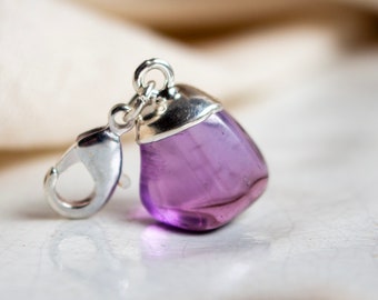 Amethyst Crystal Charm, Silver Plated