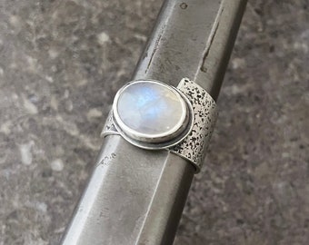 Size 8.75 Asymmetrical Sterling Silver Pale Blue Moonstone Ring