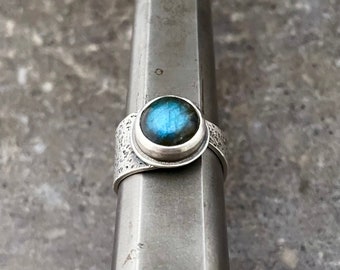 Rainbow Labradorite Asymmetrical Sterling Silver Ring Size 8.25