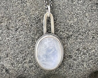 Natural Pale Blue Moonstone Sterling Silver Statement Necklace
