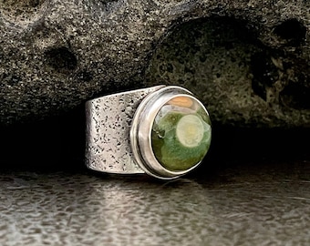 Ocean Jasper Sterling Silver Asymmetrical Ring Size 4.75