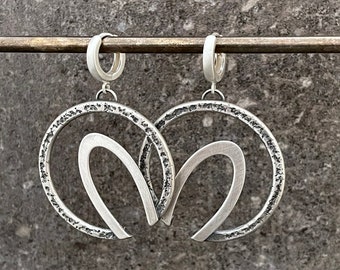 Abstract Sterling Silver Round Hoop Earrings