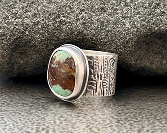 Size 9 Turquoise Sterling Silver Ring , Kings Manassa Turquoise