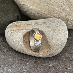 Citrine Size 8 1/4 Ring with Sand Textured Asymmetrical Sterling Silver Band