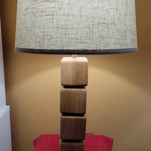 Oak block table lamp