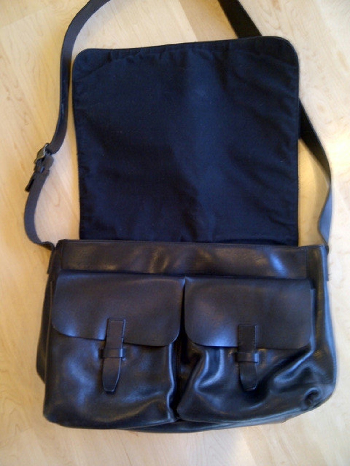 Messenger Bag Large Black Cowhide Etsy