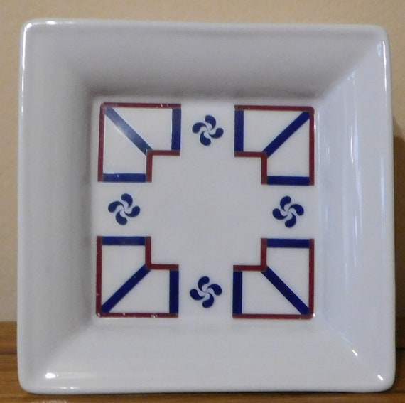 Ceramic Trinket Tray with Blue and Maroon design - image 1