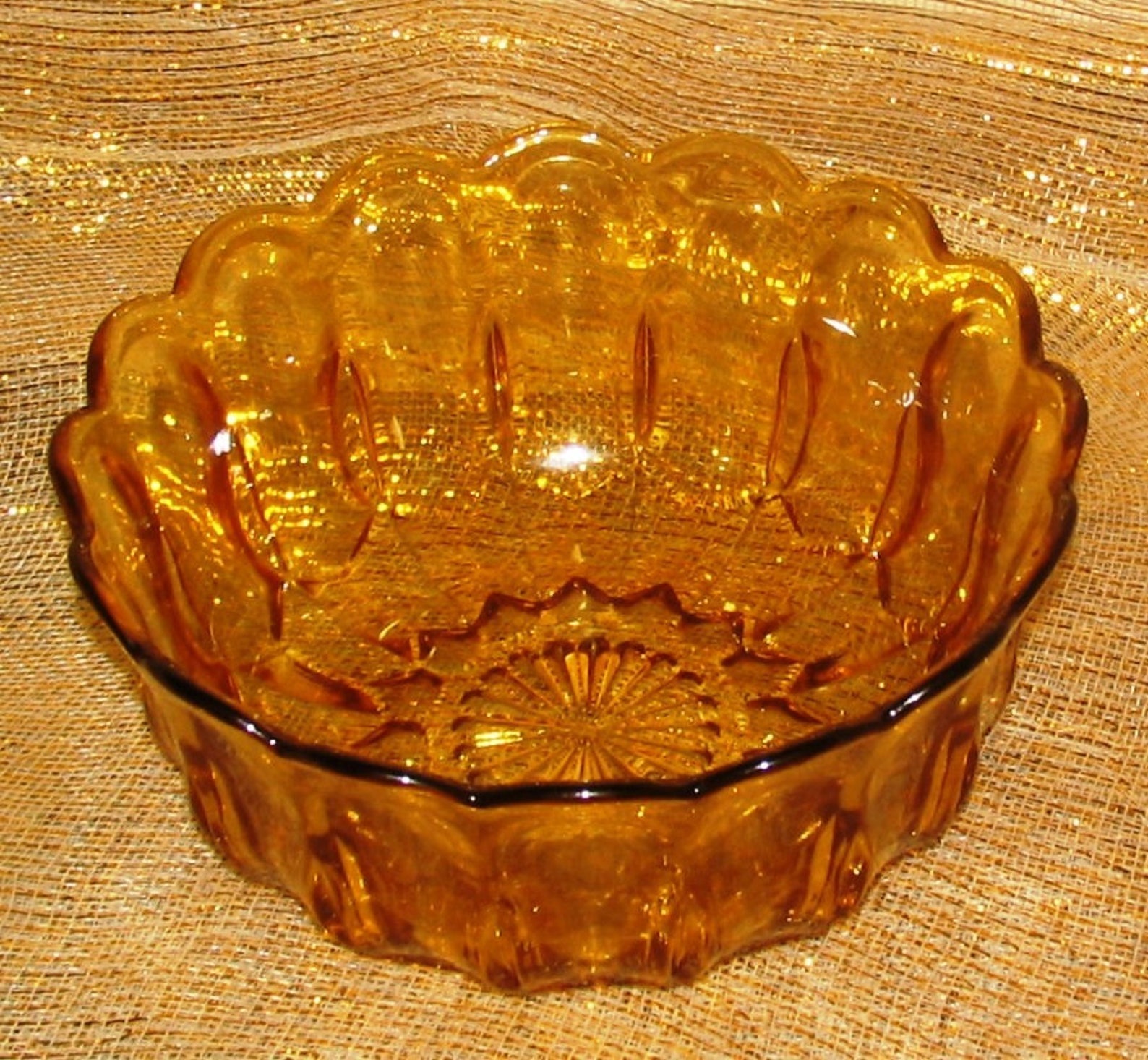 Salad Bowl Amber Glass Large Vintage With 6 Small Bowls Anchor Etsy