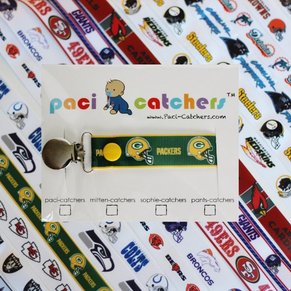 NFL Football Paci-Catchers - Pacifier Clip - Pacifier Leash - Cardinals - Patriots - Panthers - Broncos - Greenbay - Steelers - Seahawks