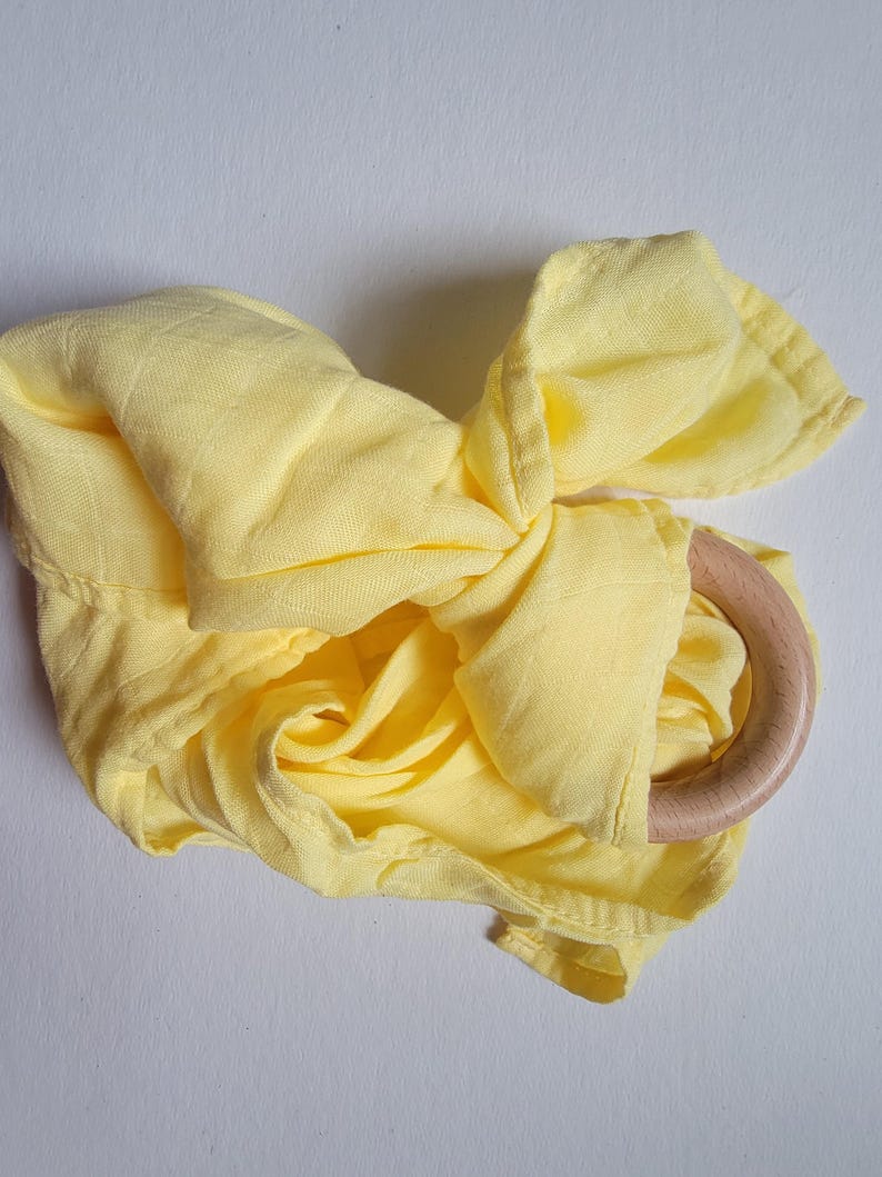 Wooden Ring Lovey | Bright Swaddle Blanket Toy Baby Yellow