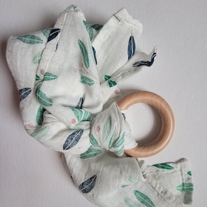 Wooden Ring Lovey | Bright Swaddle Blanket Toy Olives