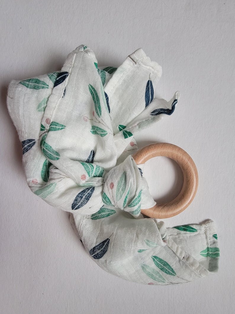 Wooden Ring Lovey | Bright Swaddle Blanket Toy Olives