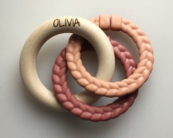 Personalized Wooden Ring Rattle with Colorful Rings