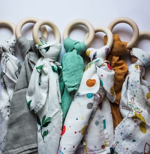 Wooden Ring Lovey | Bright Swaddle Blanket Toy