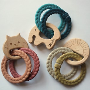 Personalized Wooden Rattle with Colorful Rings