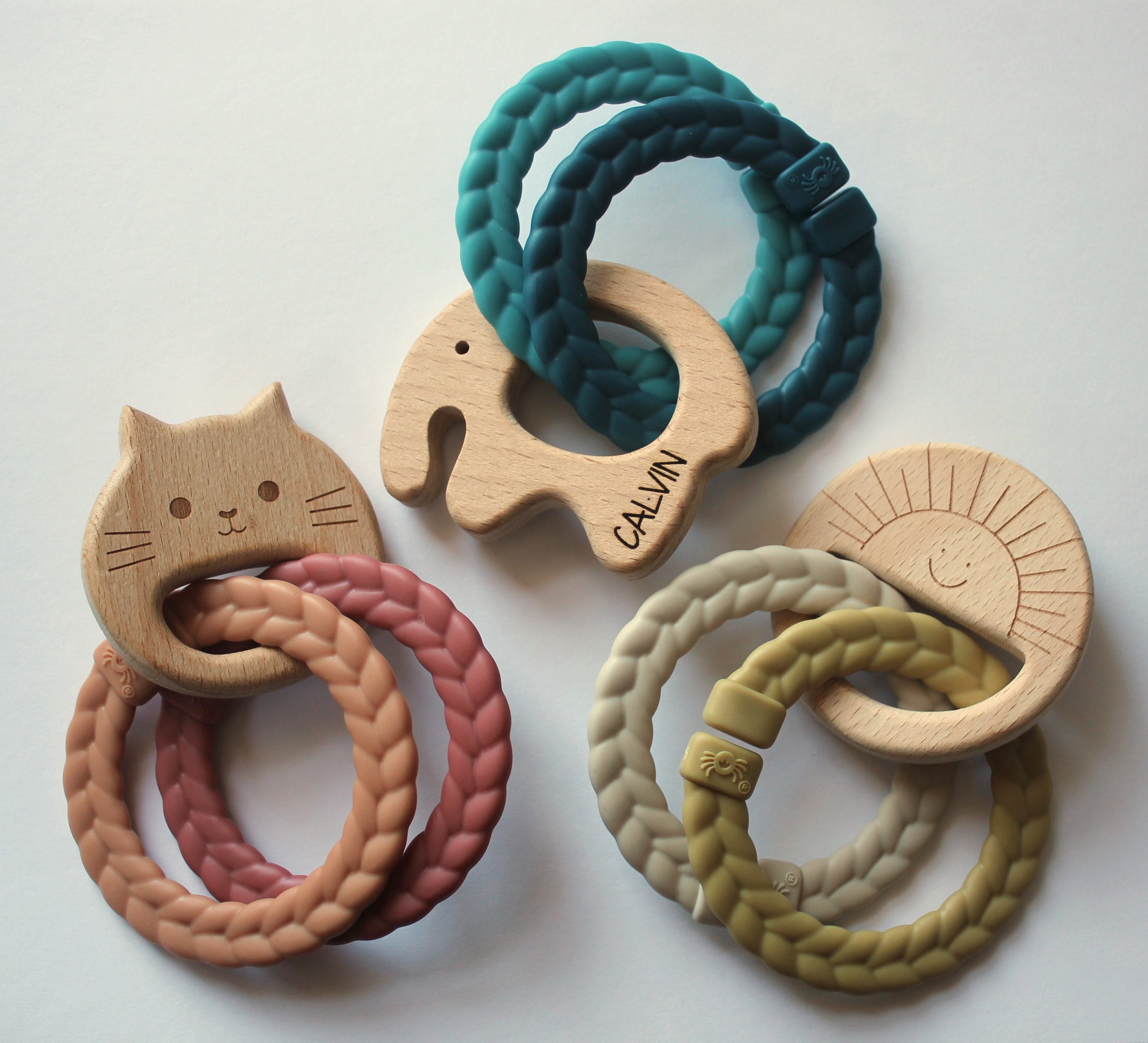 Personalized Wooden Rattle with Colorful Rings