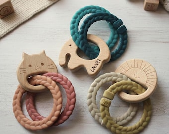 Personalized Wooden Rattle with Colorful Rings