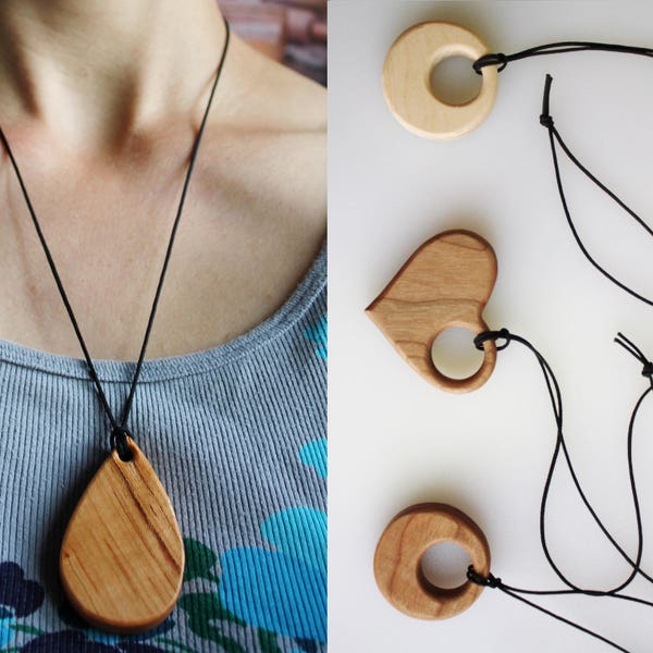 Wooden Necklace | Wooden Jewelry | Tear Drop Necklace | Wooden Teardrop Necklace | Cherry Wood Necklace | Baby Necklace