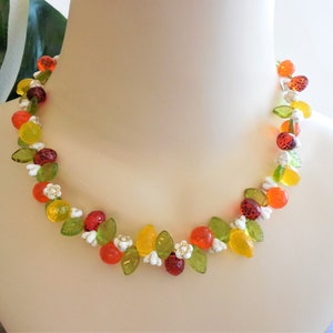 Limone, Lime, Collana Orange Fruit-sicle, Perline di frutta in vetro pressato ceco, Retro, Stile vintage, Tiki Oasis, Pin-up, regolabile, regalo