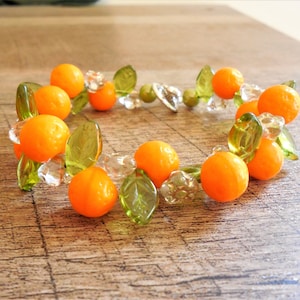 Orange Czech glass fruit bracelet, 8, toggle closure, whimsical, tropical, Tiki oasis, Tiki, Retro, Vintage-style image 2