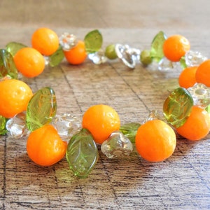 Orange Czech glass fruit bracelet, 8", toggle closure, whimsical, tropical, Tiki oasis, Tiki, Retro, Vintage-style