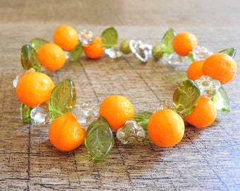 Bracelet de fruits en verre tchèque orange, 20 cm (8 po.)