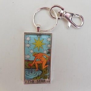 Tarotkaart "The Star" glazen tegel Sleutelhanger, zilveren of antieke bronzen sleutelhanger, uw keuze! Rider-Waite ontwerp