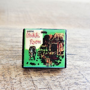 The Waikiki Room, Tiki Bar Tie pin/Lapel Pin! Black scrabble tile pin featuring favorite Tiki establishments, Tiki-culture, Tiki Oasis