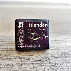 The Islander, Tiki Bar Tie pin/Lapel Pin! Black scrabble tile pin featuring favorite Tiki establishments, Tiki-culture, Tiki Oasis