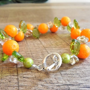 Orange Czech glass fruit bracelet, 8, toggle closure, whimsical, tropical, Tiki oasis, Tiki, Retro, Vintage-style image 6