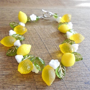 Triple Lemon Czech glass fruit bracelet #1, 8&quot;, toggle closure, whimsical, tropical, novel, Tiki Oasis, Tiki Caliente, Vintage-style, gift