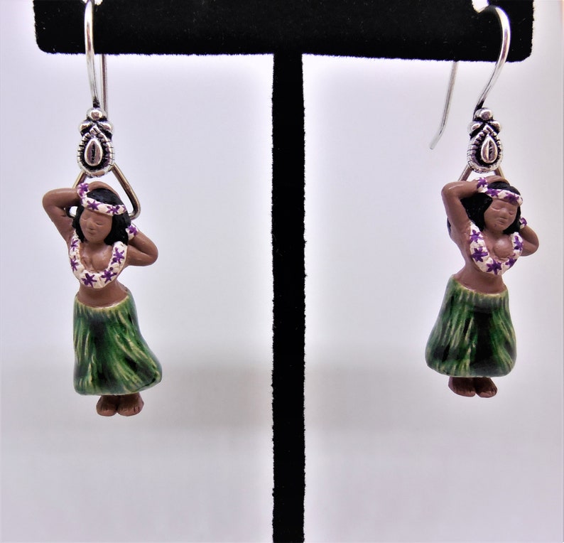 Hula Girl Earrings Ceramic Hawaiian Tiki Tropical Etsy