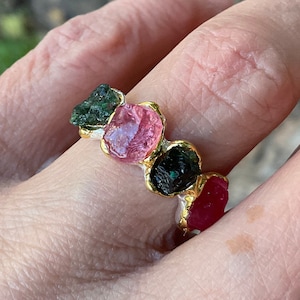 sterling silver rough natural ruby tourmaline band ring 6