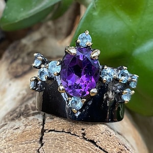 Handmade sterling Amethyst topaz band  Ring 6