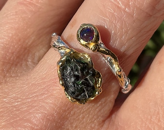Natural Fire opal dainty tourmaline Sterling Silver Ring 8 7