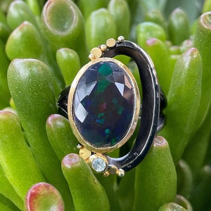 Sterling Silver Natural Blue Fire Opal Modernist Band Etnika Ring