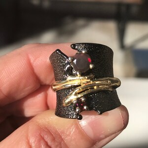 sterling silver natural black fire opal band ring 5