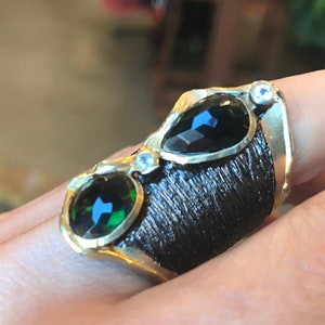 sterling silver natural black fire opal band cuff open ring 8 9