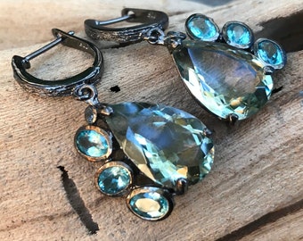 Sterling Silver green amethyst topaz  statement  Earrings