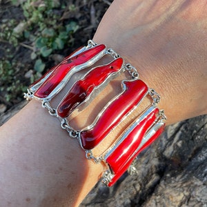 925 sterling silver Natural red coral Bracelet artisan handmade